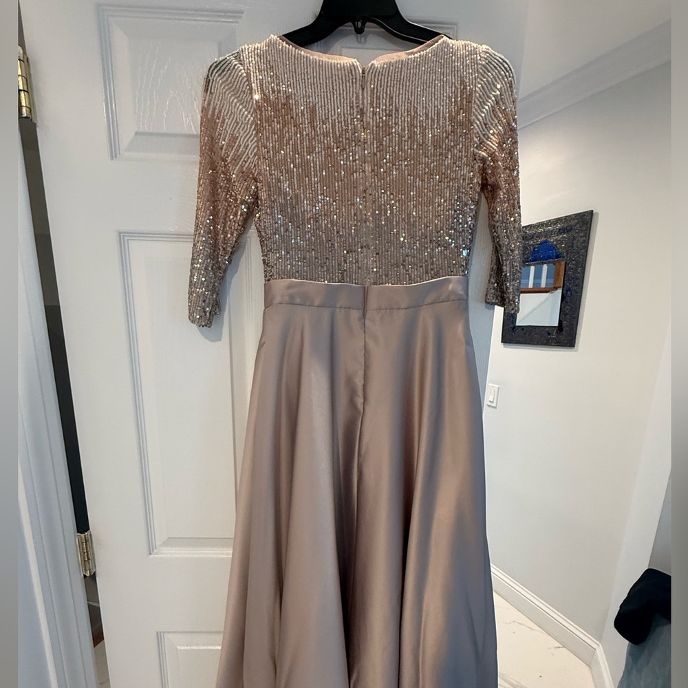 Betsy Adam  Bodice Satin Skirt Evening Gown - Taupe Champagne Sz 6